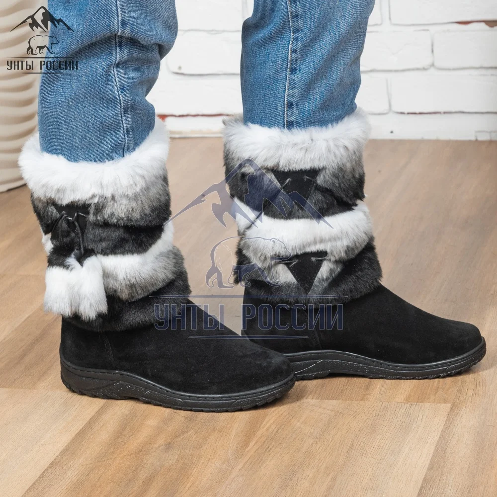 Унты женские натуральные шиншилла войлочная и литая подошва сапоги зимние