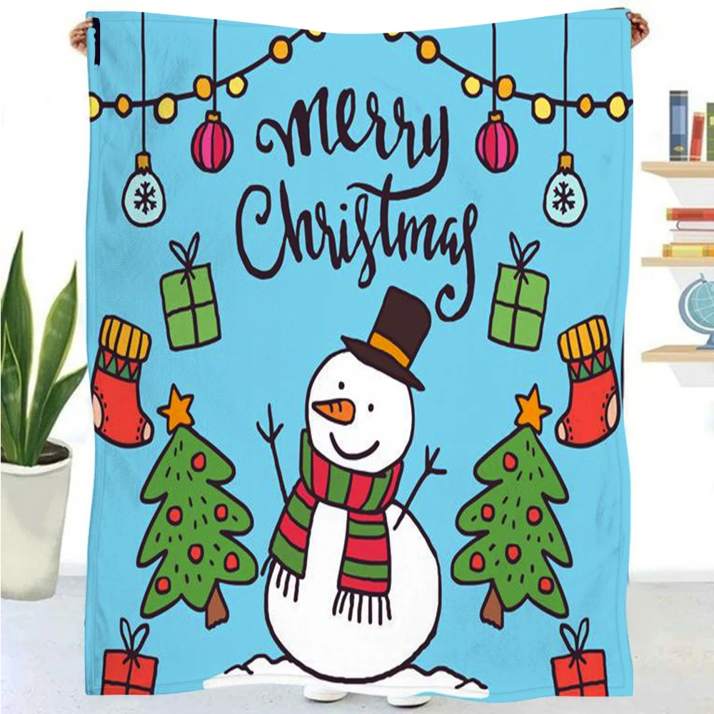 

Cute Snowman Merry Christmas Blanket Custom New Year Gift Warm Blanket Multifunctional Super Soft Lightweight Sofa Bedroom Quilt