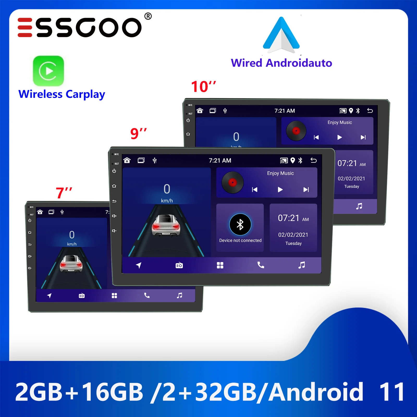 

Автомобильный радиоприемник ESSGOO, 2 Din, Android 11, беспроводной Carplay, проводной, Android, автомобильный радиоприемник, Bluetooth, мультимедийный плеер с се...