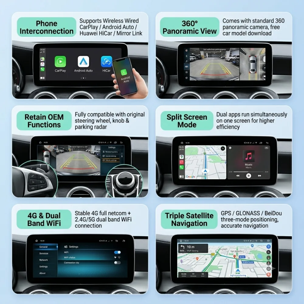 Фото 12,3-дюймовая Android-навигация для Mercedes-Benz C-Class GLC NTG5.0 2015-2018 с 4G CarPlay, Android Auto и GPS-модулем №5