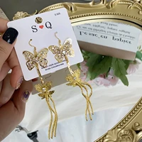 korean fashion zircon crystal pendant earrings for women long tassels butterfly dangle earrings birthday gift for girls jewelry