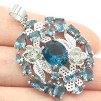 43x29mm gorgeous london blue topaz pink morganite women wedding 925 silver pendant