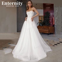 graceful a line strapless wedding dress 2022 lace appliques sleeveless bridal gown for women sweep train robe de mariage