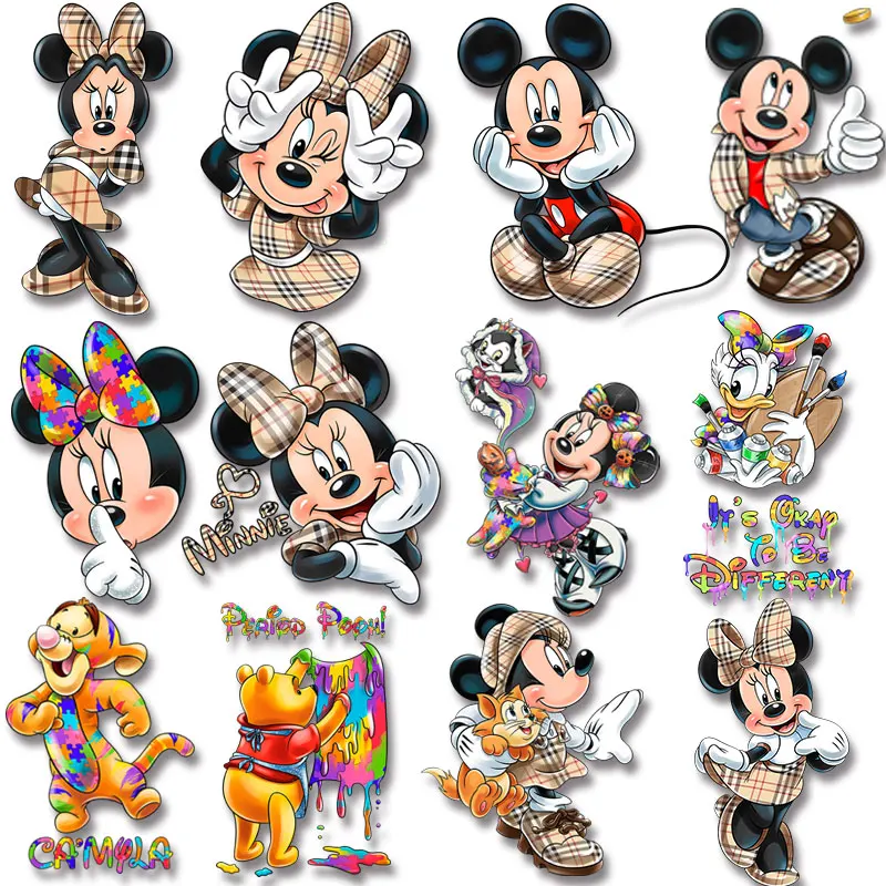 

Mickey Minnie in Stripe Clothes Winnie the Pool Marie cat Donald Duck Iron-on Transfers Heat transfer stickers for t shirt
