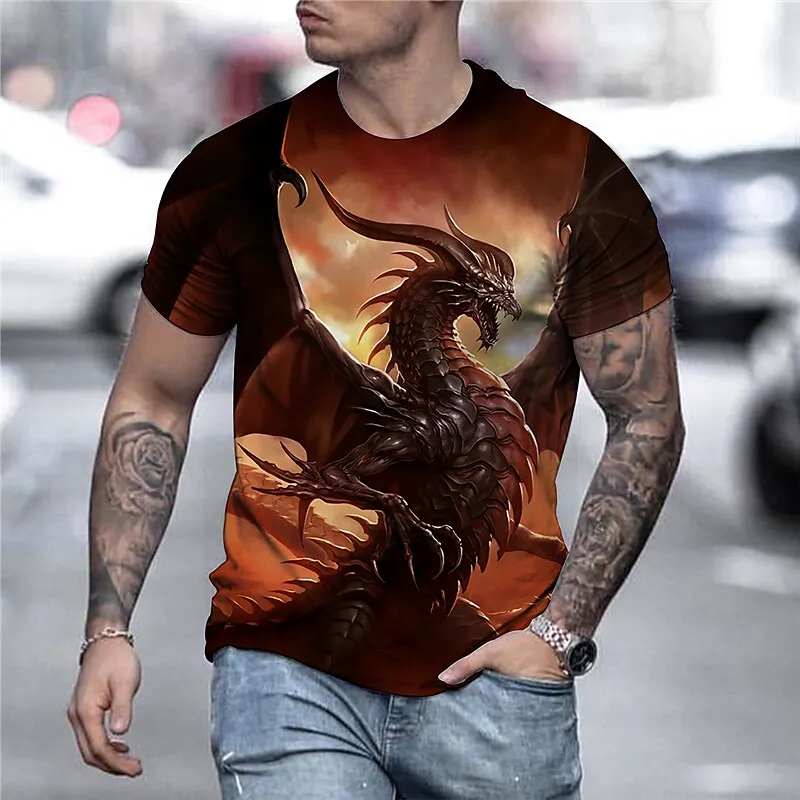 2023 men's spring and summer T-shirt 3D printing Flying Dragon print vintage round neck fashion oversized shirt free of freight