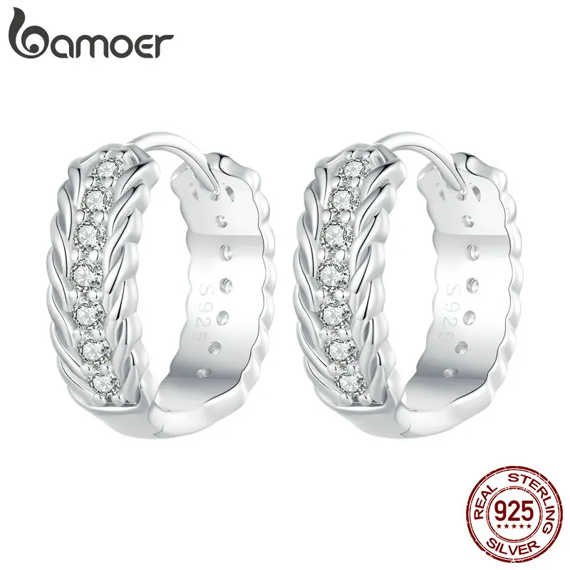 

Bamoer, серебро 925 пробы, простые витые пряжки для ушей, Винтажные серьги-кольца для женщин и мужчин, изящные вечерние ювелирные изделия для сва...