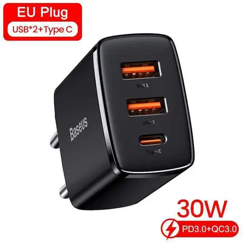Зарядное Baseus 30 Вт Type IPhone 13 12 Pro Max Quick Charge 3.0 USB C PD Быстрая Зарядка Для Samsung Xiaomi Дорожное Зарядное