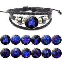 luminous 12 constellation leather bracelet zodiac sign glows in the dark beads bracelets bangle for women men charm jewelry gift