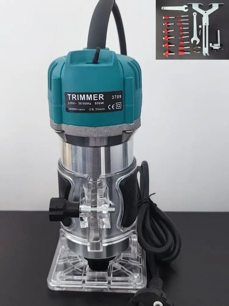 

Деревообрабатывающий инструмент, электрический ручной триммер 800 Вт с 15 шт. отделочных фрез, долбежные фрезы, резьба, 1/4 дюйма цанги, Электрический триммер фрезер по дереву фрезерный станок катушка на триммер
