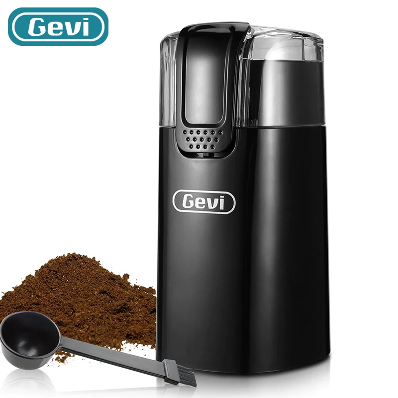 Gevi Electric Coffee Grinder Stainless Steel Blade Grinder for Coffee Espresso Latte Mochas Noiseless Operation Black GECGI140-U
