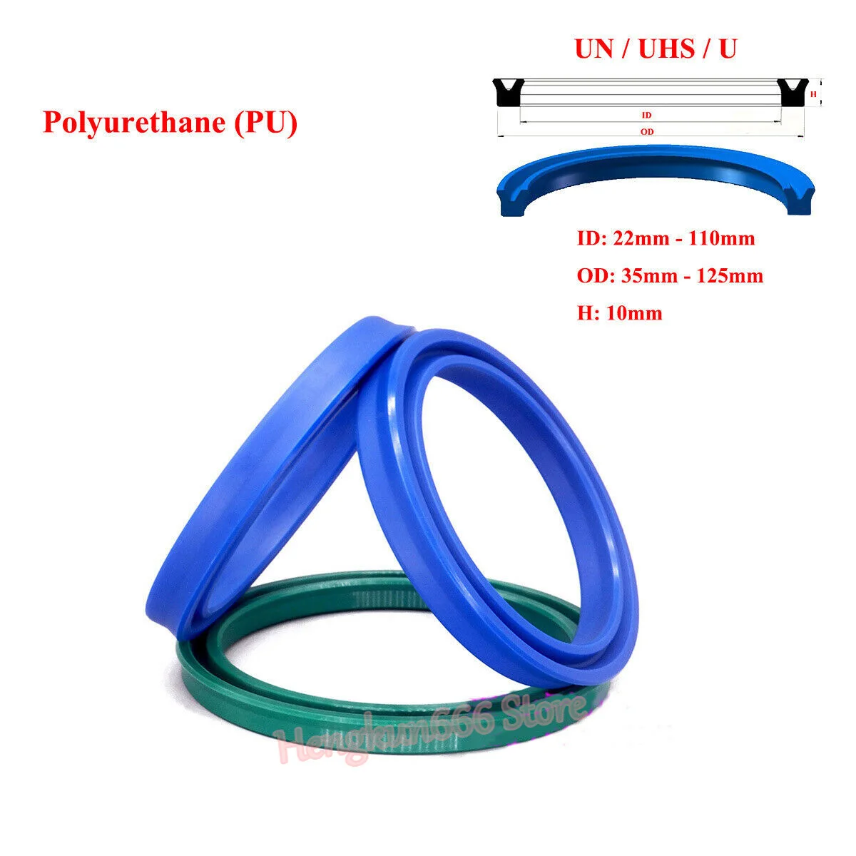 

Polyurethane Hydraulic Cylinder Oil Sealing Rings ID 22 - 110mm Thickness 10mm UN/UHS/U/Y Type Shaft Hole General Seals Gasket