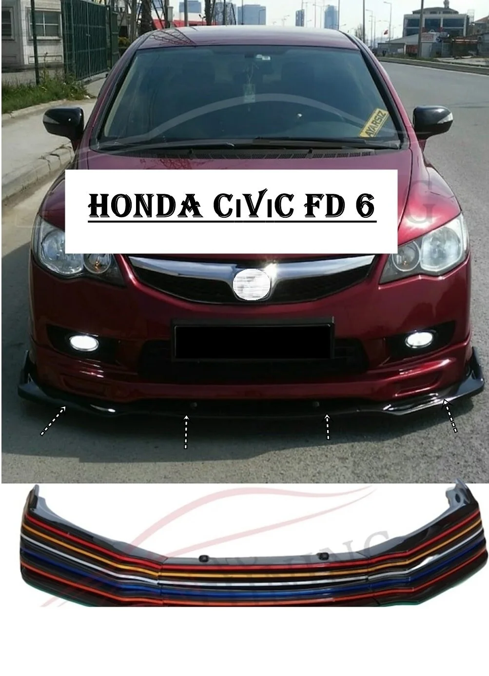 

For Honda Civic FD6 Front Bumper Attachment Lip 2004-2020 Piano Glossy Black Splitter Diffuser Universal Spoiler Bumper
