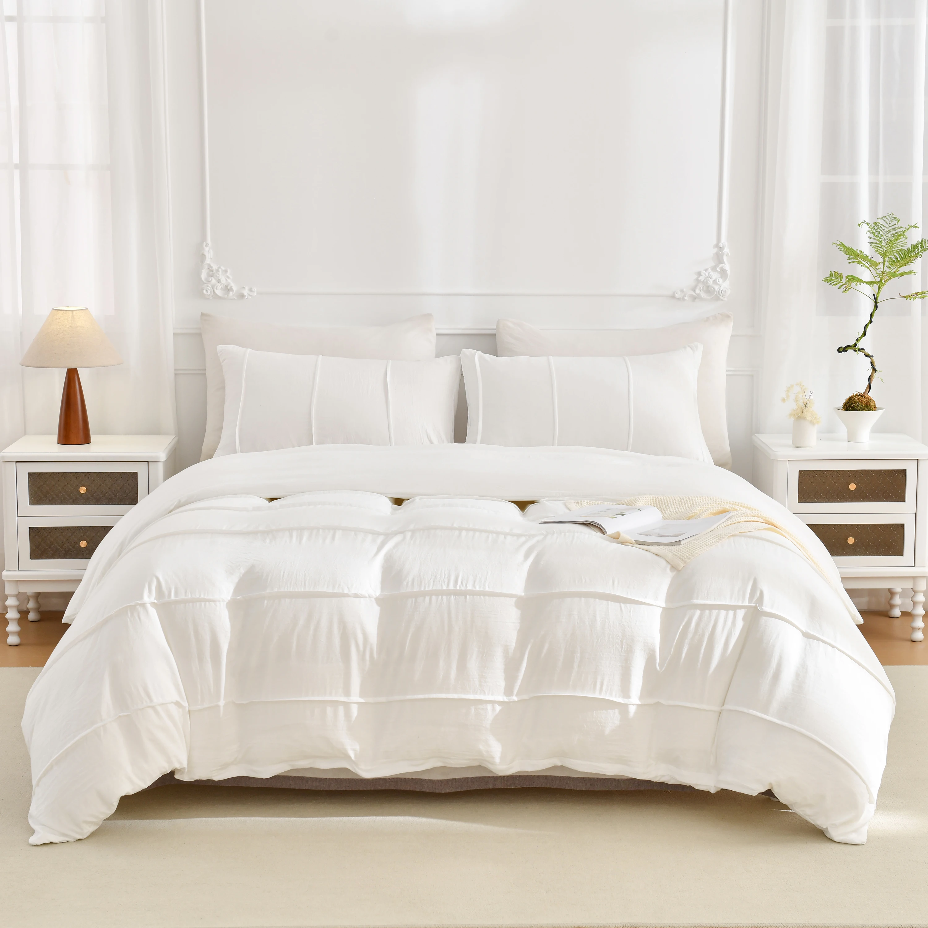 Комплект постельного белья цвета белый и хаки 3 шт.