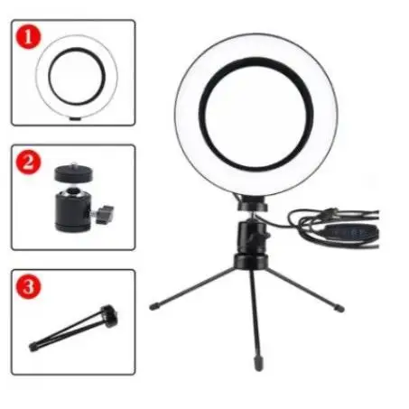 

Ring ligth illuminator selfie makeup + tripod table LED light 6 inches