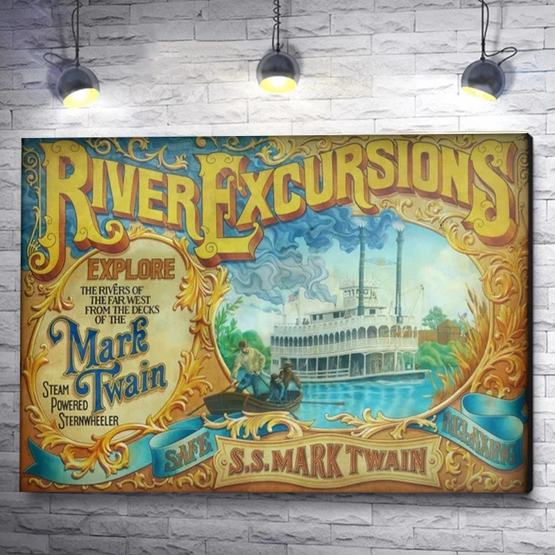 

Disney World Riverboat Excursions Posters And Prints Disneyland Rivers of America Mark Twain Steamboat Canvas Painting Wall Art