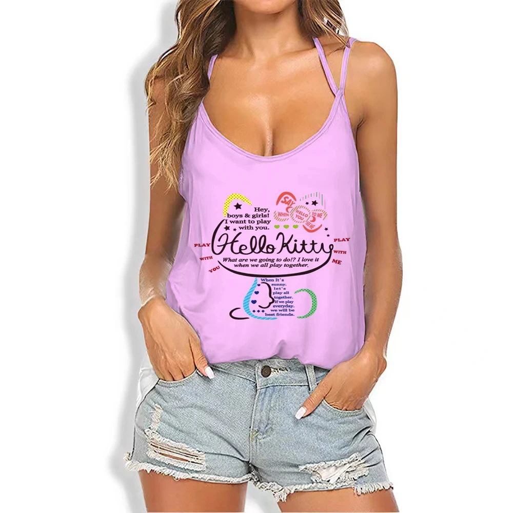 

Ladies Sexy Deep V Neck Irregular Shirt Loose Off Shoulder Ladies Summer Fashion Solid Color Pleated Loose Hello Kitty Camisole