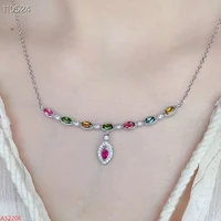 fine jewelry 100 925 sterling silver natural tourmaline gemstone ladies necklace clavicle chain party birthday gift marry girl