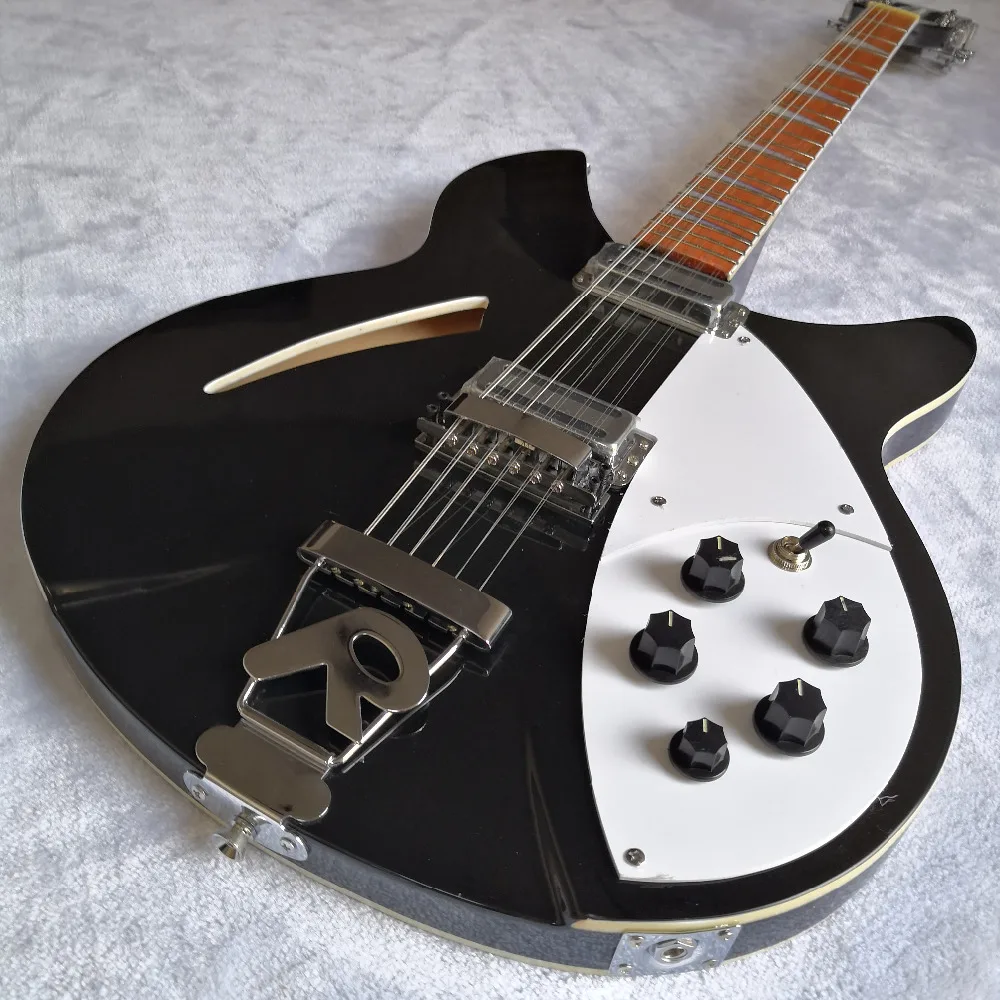 

Semi Hollow Body Black 330 360 12 Strings Electric Guitar Glossy Paint Rosewood Fingerboard R Style Tailpiece Vintage Tuners