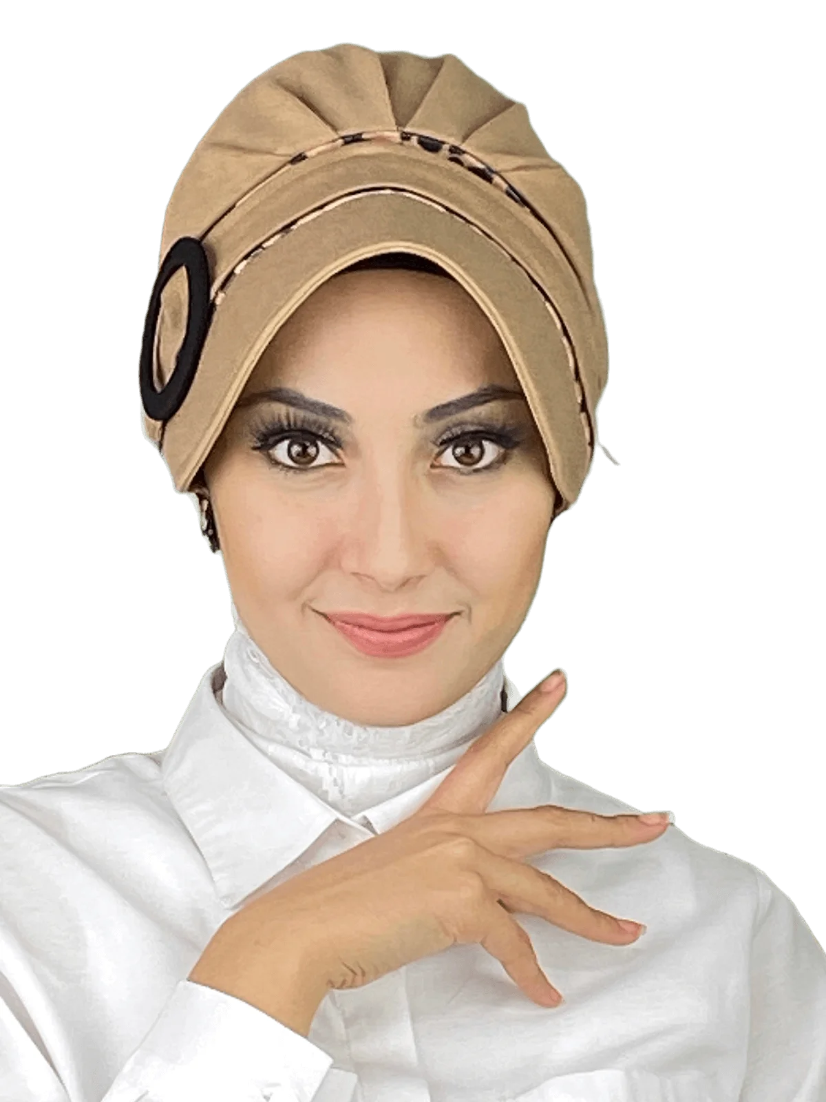 

Beige White Brown Jaguar Buckle Hat New Fashion Islamic Muslim Women Scarf Trend Headscarf Ready-to-Wear Beon Chiffon Bone
