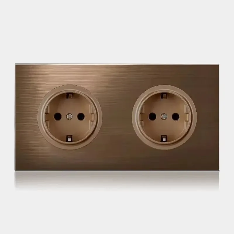 

Выключатель света из матовой металлической пластины 1-4 группы в возрасте AL Круглая кнопка Синий светодиод Настенный выключатель сброса Темно-бронзовый ЕС Германия Россия Вилка