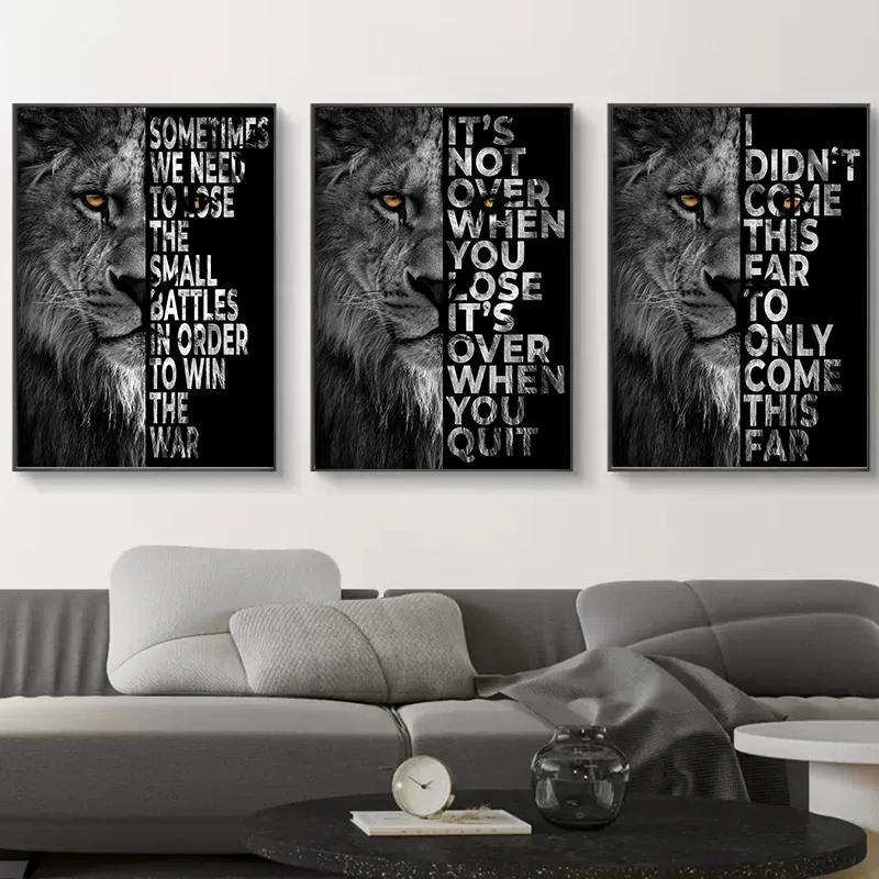 

Inspirational Quote Black and White Lion Poster Nordic Canvas Painting Animal Wall Art Picture For Modern Home Living Room Decor