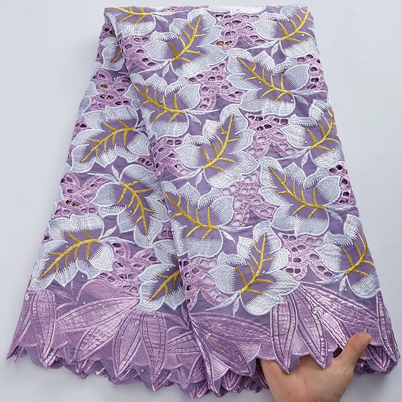 Кружевная швейцарская вуаль SJD, кружево 2022, Высококачественная африканская нигерийская хлопковая кружевная ткань с бусинами для элеганвечерние вечернего свадебного платья A3021