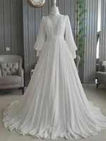 bbonlinedress elegant ivory chiffon lace pearls pleats muslim wedding dress with long cap sleeves vestidos robe de soir%c3%a9e