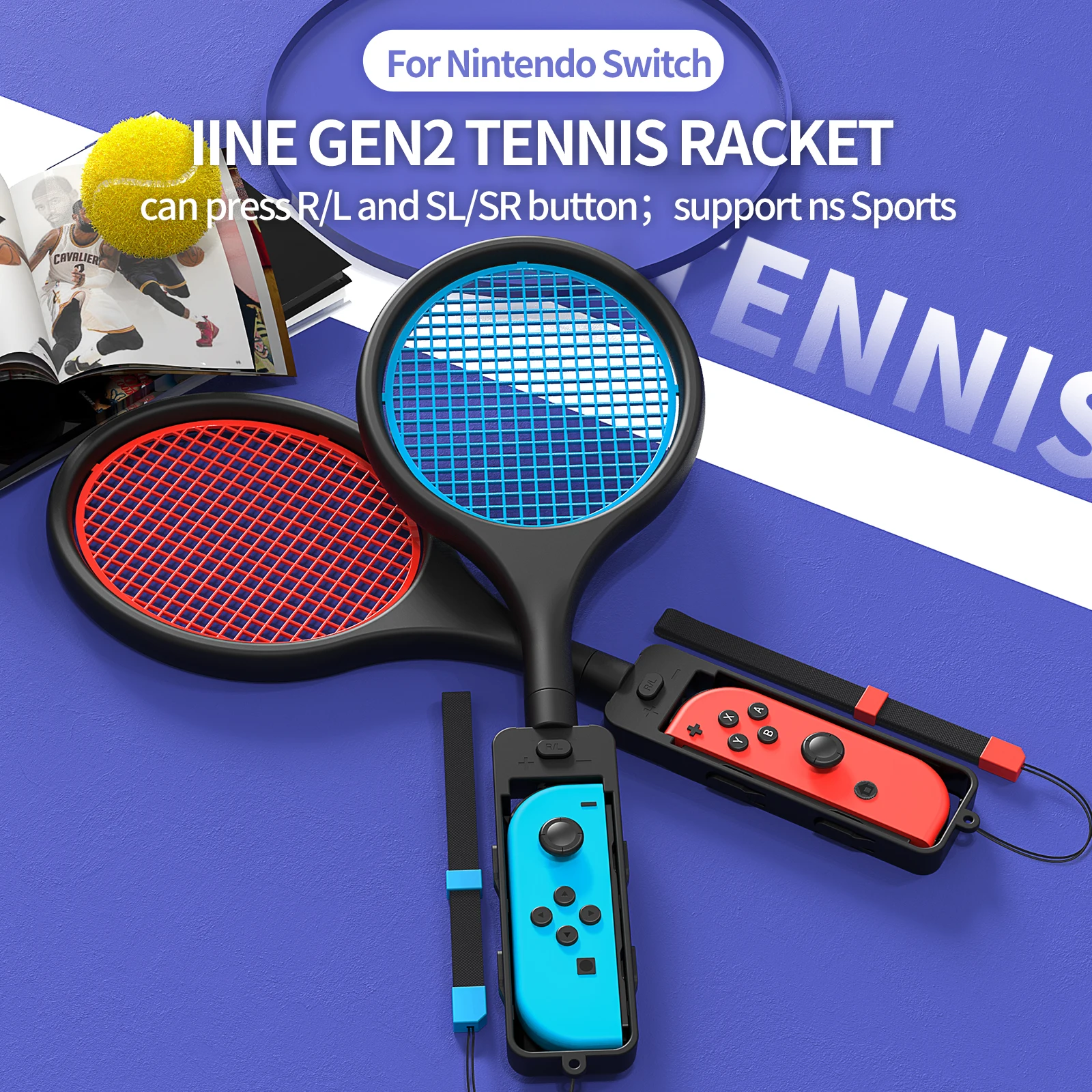 

IINE GEN2 Tennis Racket in Red&Blue Support NS Sport Tennis/Badminton Games Compatible Nintendo Switch