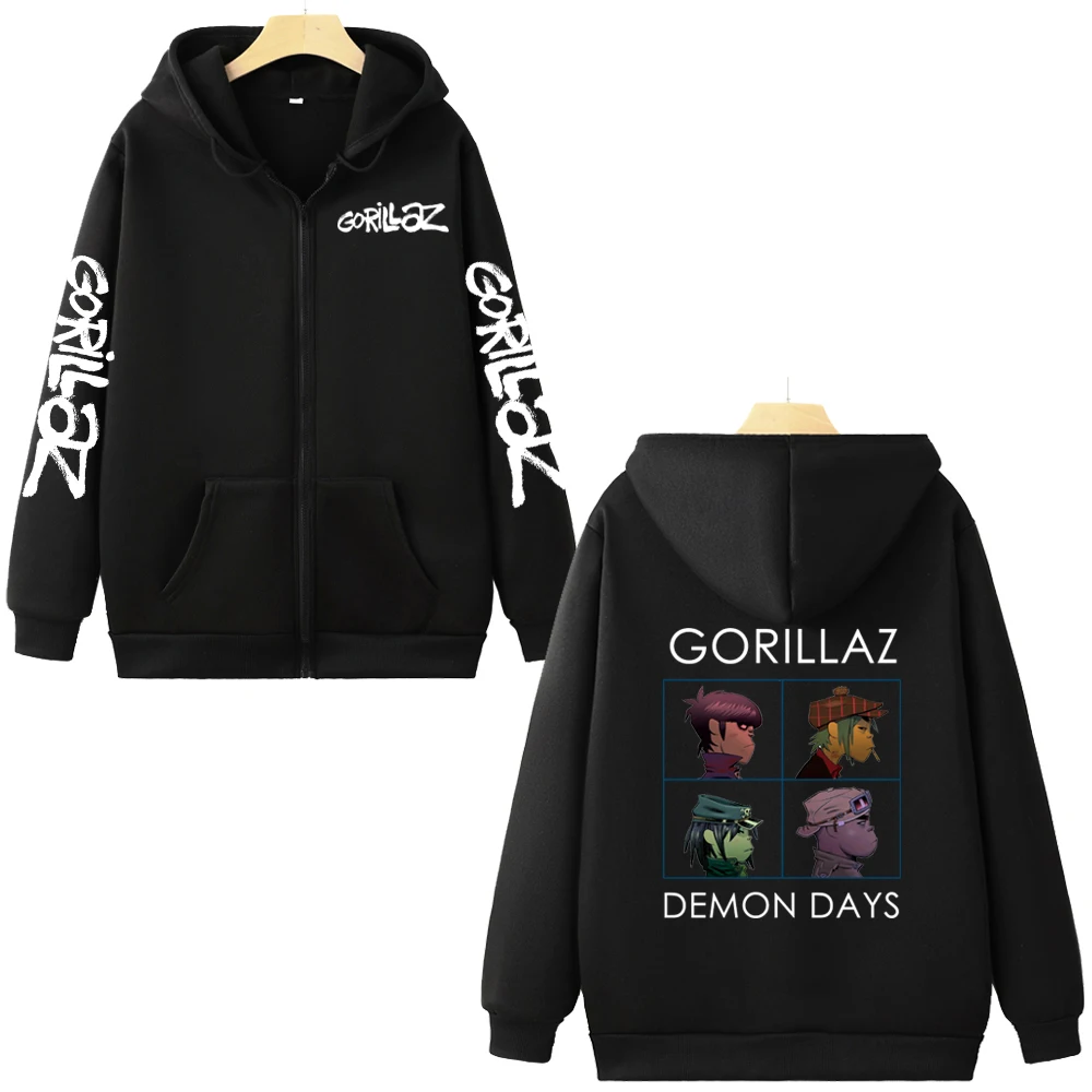 

Autumn Zipper Sweatshirt Gorillaz Hoodies Vintage Harajuku Casual Zip-up Hoody Hip Hop Streetwear Rock Band Print Zip Cardigan
