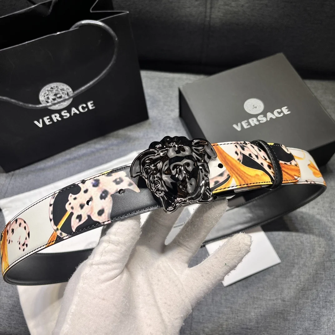 ln Стиль Ремень Versace Новый Высокое Качество Saffiano кожа Бондаж Принт 3D Medusa Пряжка