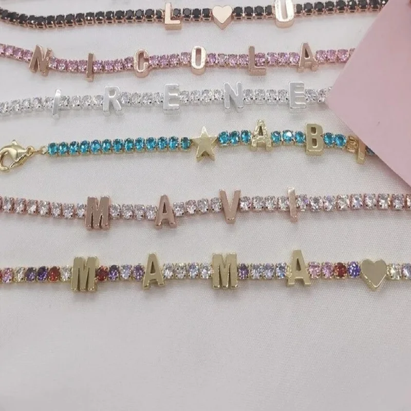 Персонализированный цветной браслет с фианитом, именной браслет с надписью на заказ, браслеты-цепочки для тенниса с фианитом, изысканные ювелирные изделия в подарок
