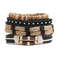 4pcsset braided wrap leather bracelets for men vintage coconut shell charm bracelet wood beads ethnic tribal wristbands jewelry