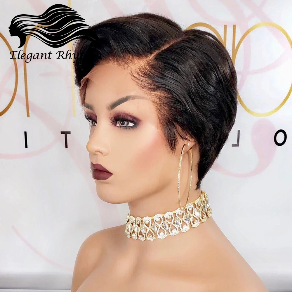 Парики из человеческих волос с кружевной передней частью натуральные черные