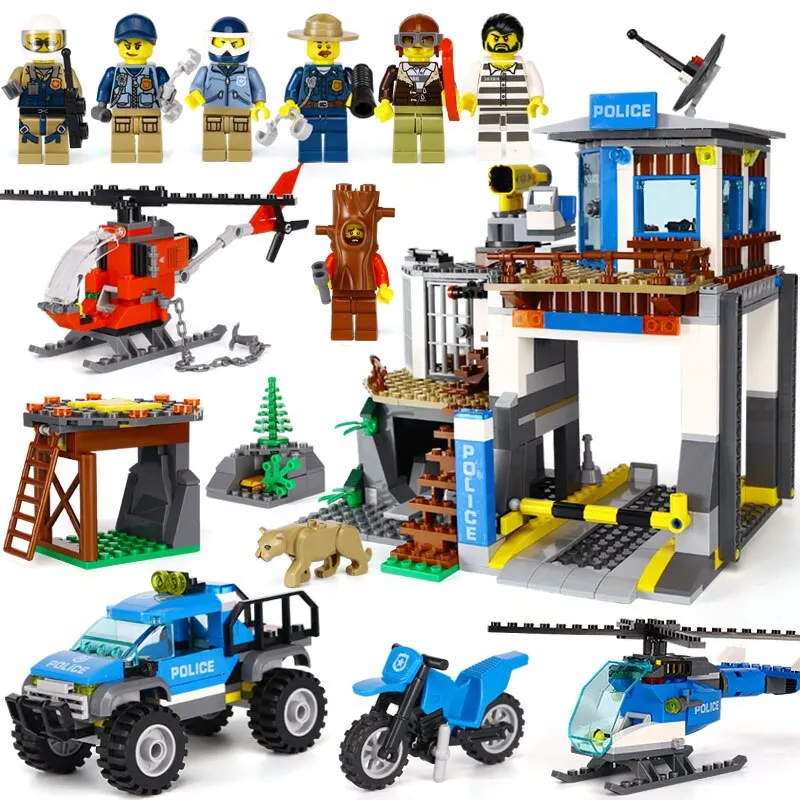 

742 Pcs Model Building Kit Mountain Police Headquarters Stacking Block Bricks Sets Education Toys for Children Kids