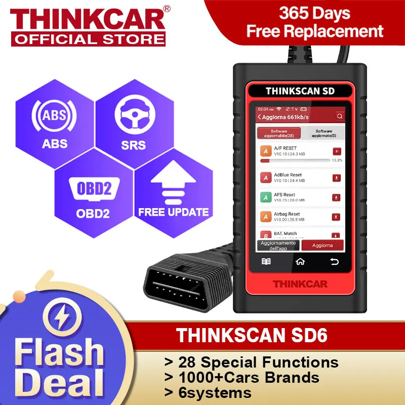 Сканер ThinkScan SD6 ABS SRS A/F ECM TCM BCM IC OBD2 с 5 функциями сброса |
