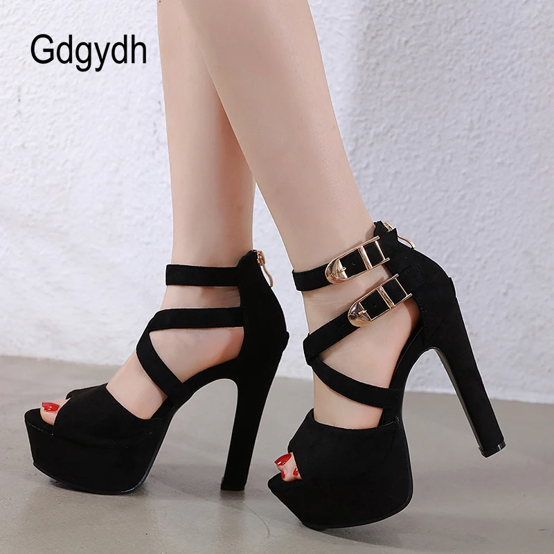 

Gdgydh Summer Sexy Womens Chunky High Heel Sandals Double Platform Heels Ankle Strap Black Finsh Rome Black Women Party Shoes