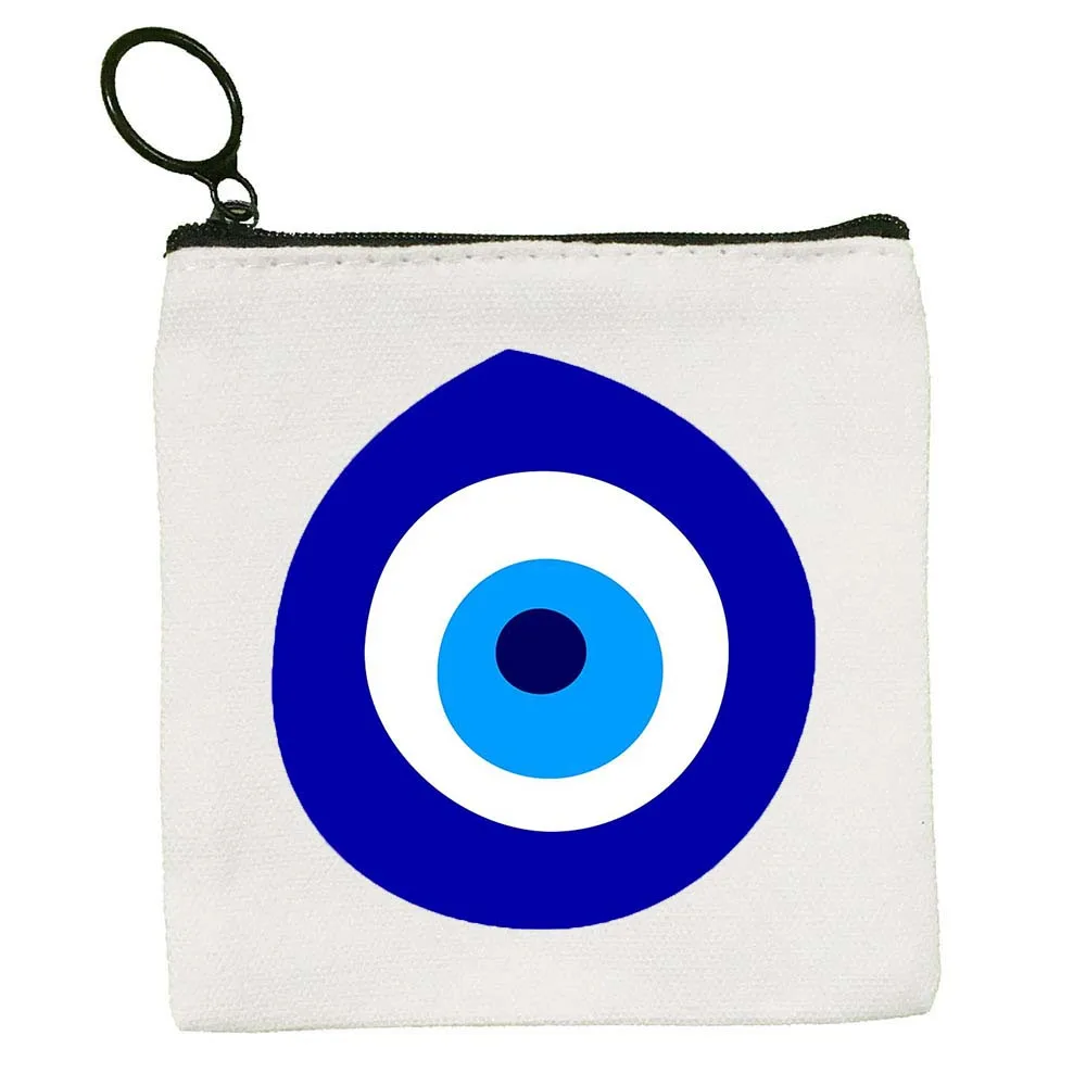 

Lucky Beautiful Eyes Blue Evil Eye Love Print Coin Purse Zipper Wallet Canvas Key Bag Small Money Pocket Cute Kids Wallet Gift