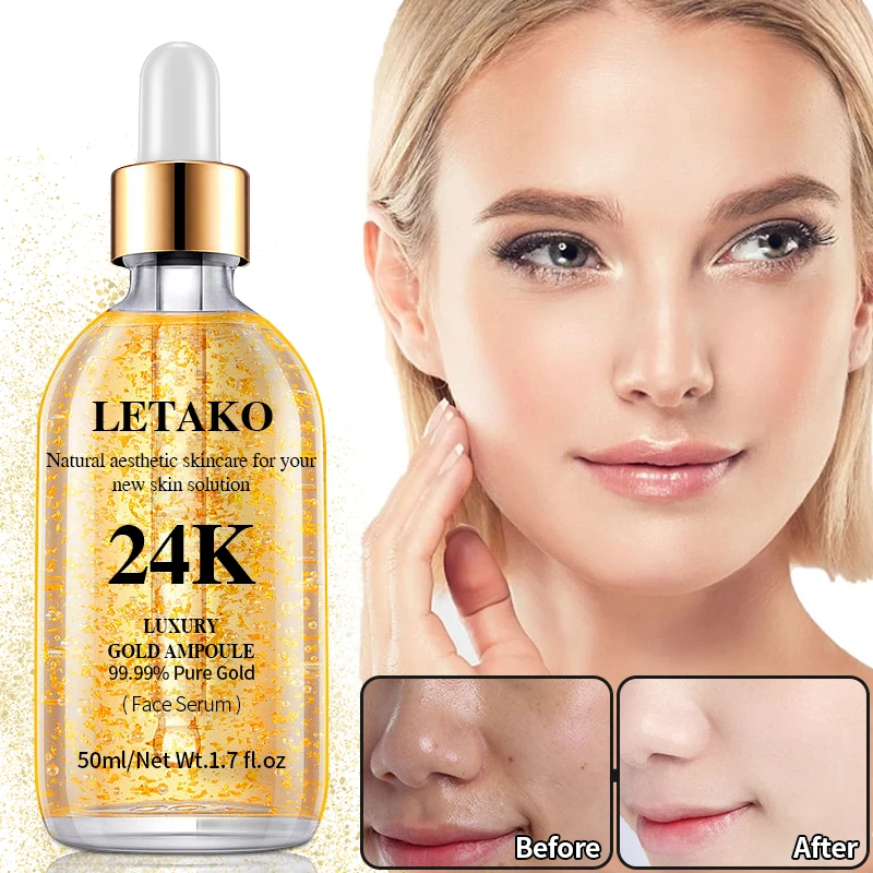 50ml 24K Gold Facial Serum Brightening Hyaluronic Acid Moisturizing Serum Anti-Wrinkle Whitening Gold Skincare