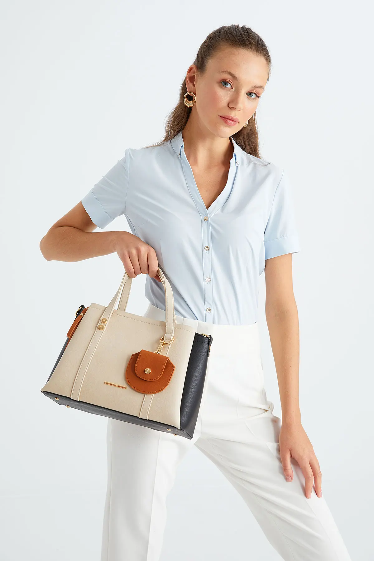 

Chima Double Color Wallet 3 Compartment Zipper High Quality Faux Leather Shoulder Bag Blue White Ecru Black Mini Wallet Women's