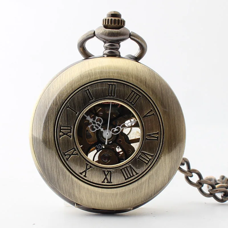 Simple Design Roman Numerals Case Mechanical Pockets Watch For Men Women Steampunk Chain Pendant Gifts reloj hombre