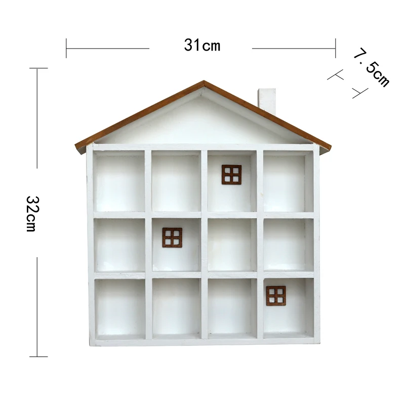 

Rustic House-Shaped Wooden White Display Shelving Unit for Popmart Japanese Anime Figures