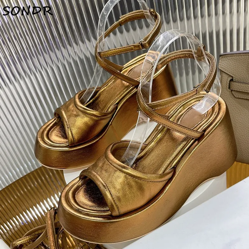 

Сандалии женские на платформе и толстой подошве, босоножки с ремешком на щиколотке и пряжкой, обувь для вечеринки, гладиаторы, роскошный диз...