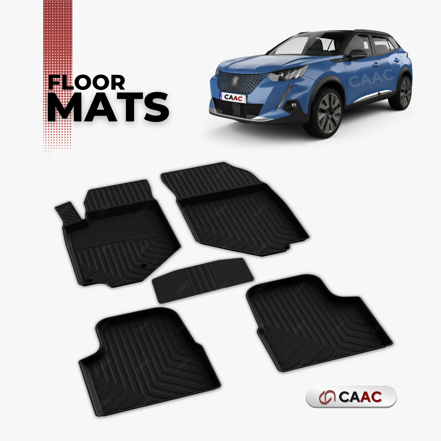 

For Peugeot 2008 2 SUV 2020-2023 Floor Mats Lining All Air Molded 4D Black 5 Piece High Quality Car Washable Accessory