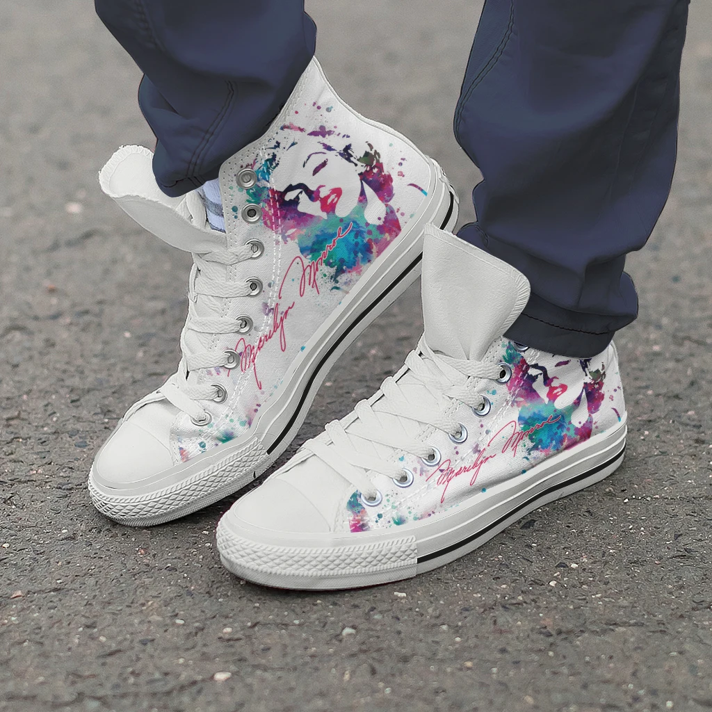 Nopersonality Classic Woman High Top Canvas Shoes Fashion Style Characters Pattern Walking Shoes Breathable Wild Casual Sneakers