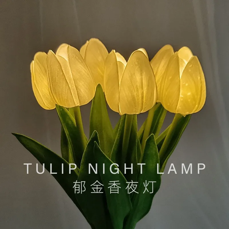 

LED Tulip Night Light Simulation Bouquet Light Bedroom Bedside Dormitory Decorative Ambient Light Ins Girls Desk Lamp