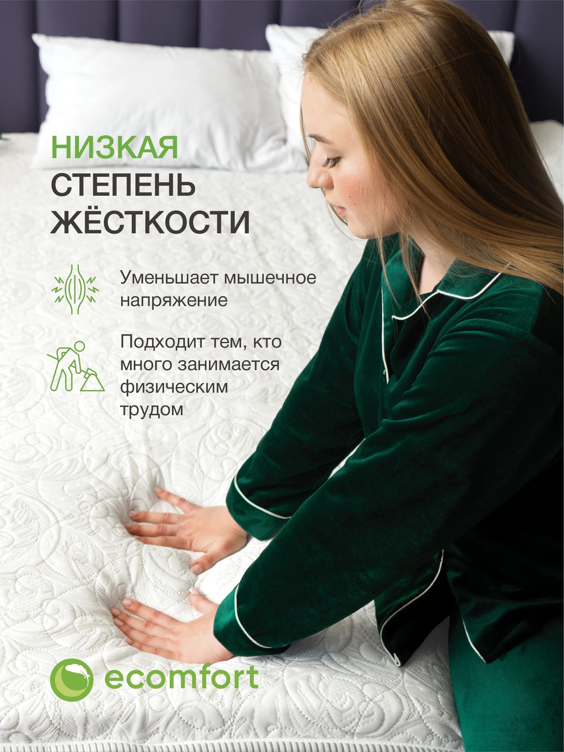 Беспружинный матрас-топпер ортопедический наматрасник на резинках кровать Ecomfort