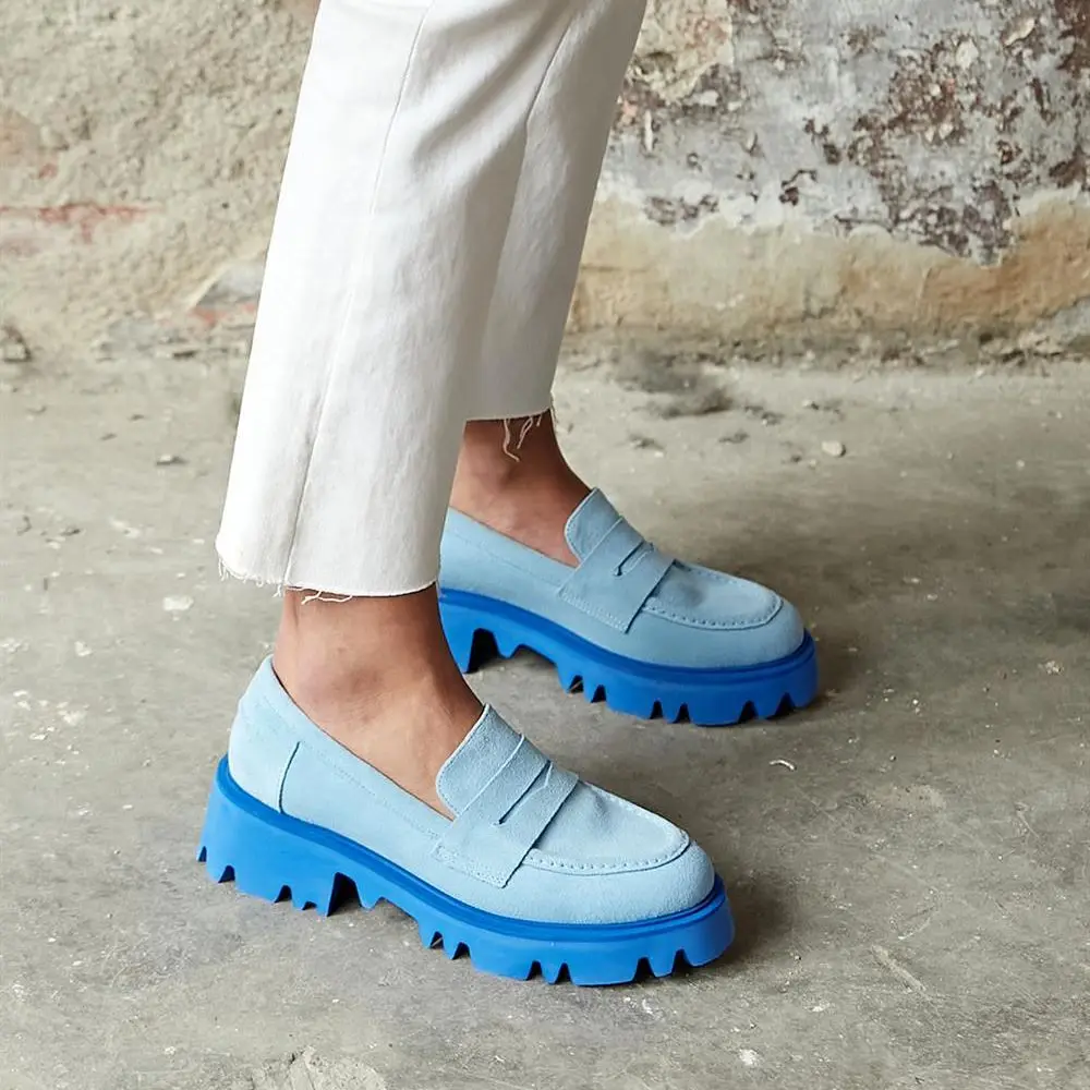 Aysu Quality Genuine Leather Flat Platform Light Sole Loafer Poshnmore Gold Silver Orange Green Blue Pink Fuchsia Smoked Oxford