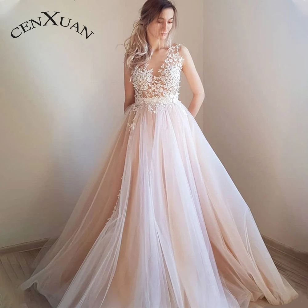 

CENXUAN Nectarean Prom Evening Dresses Appliques Illusion Transparent Scoop Sleeveless A-line 2023 Ballkleider Made To Order