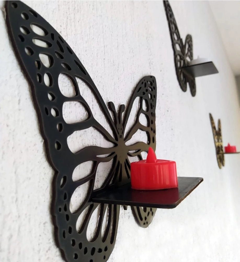 

3 PCs Wall Shelf Butterflies Art Party Decoration Butterfly Wall Shelf Set Candle Flower Home Office Living Room Decoration
