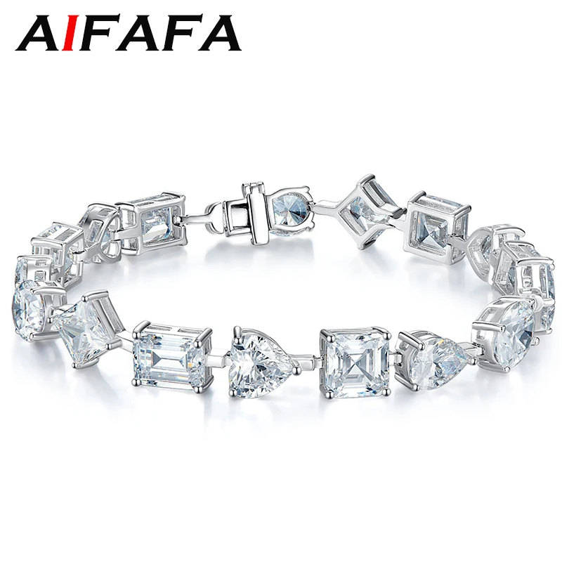 

AIFAFA 100% S925 Sterling Silver Sparkling All High Carbon Diamond Bracelet For Women Top Quality Gemstone Wedding Fine Jewelry
